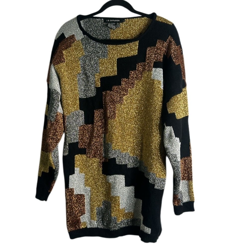 I.B. DIFFUSION multi glitter sweater  size large holiday  evening long line